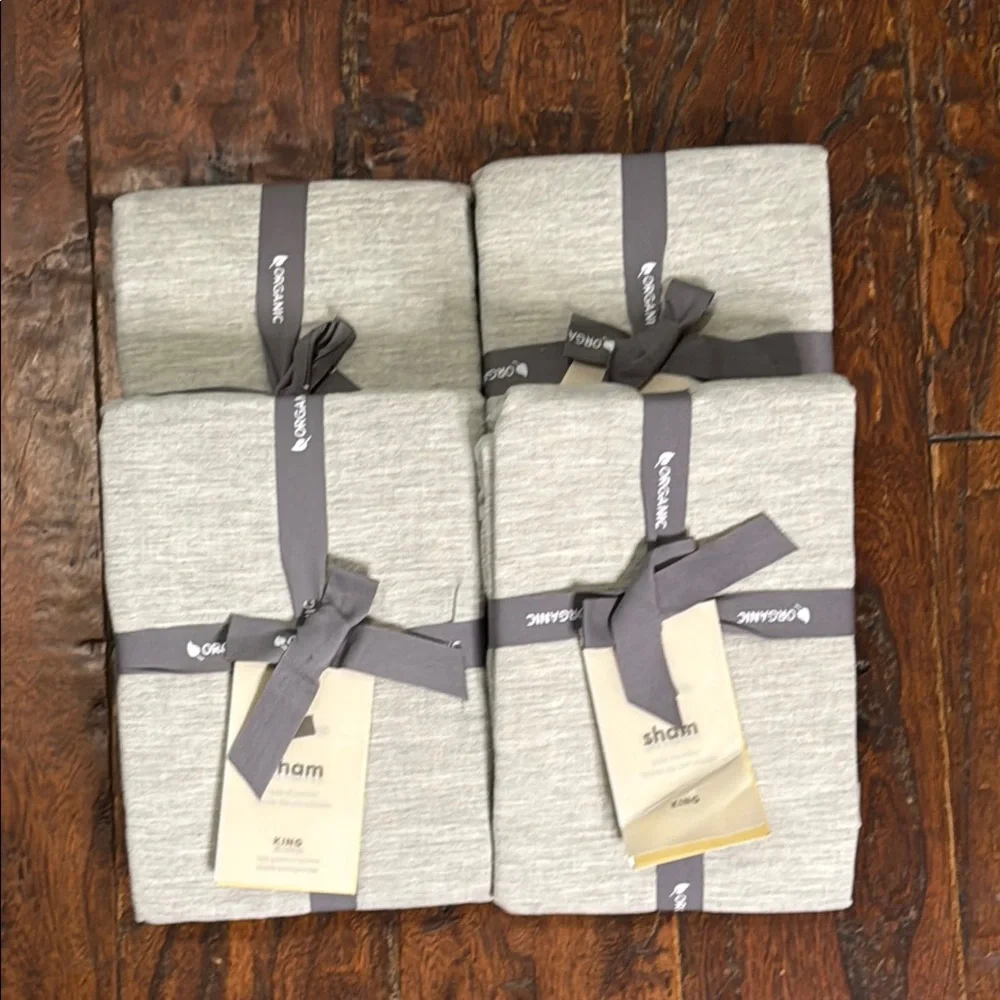West Elm Pleated Grid Heather Gray Shams King NWT